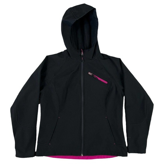 Free‎ Tech Women Jacket Size M Soft Shell Black Hot Pink Hooded Zip Up - Picture 1 of 7
